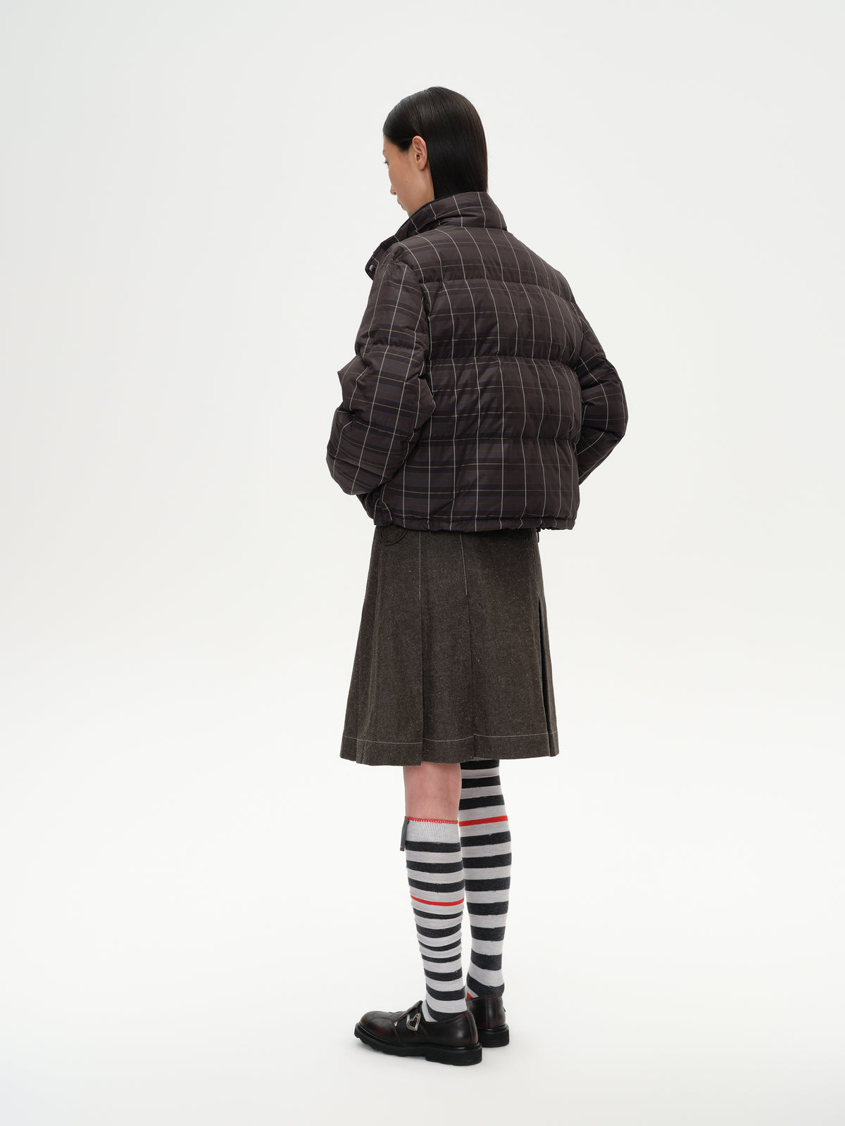 Check Stand-Collar Down Coat