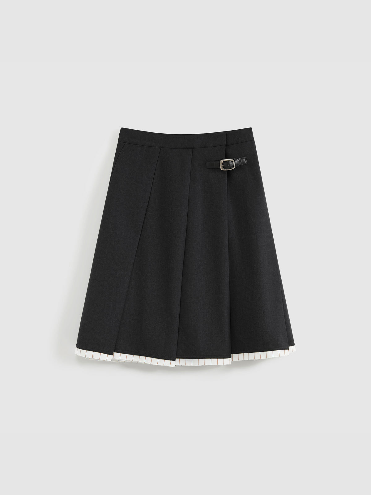 Slanting Pleated Midi Skirt