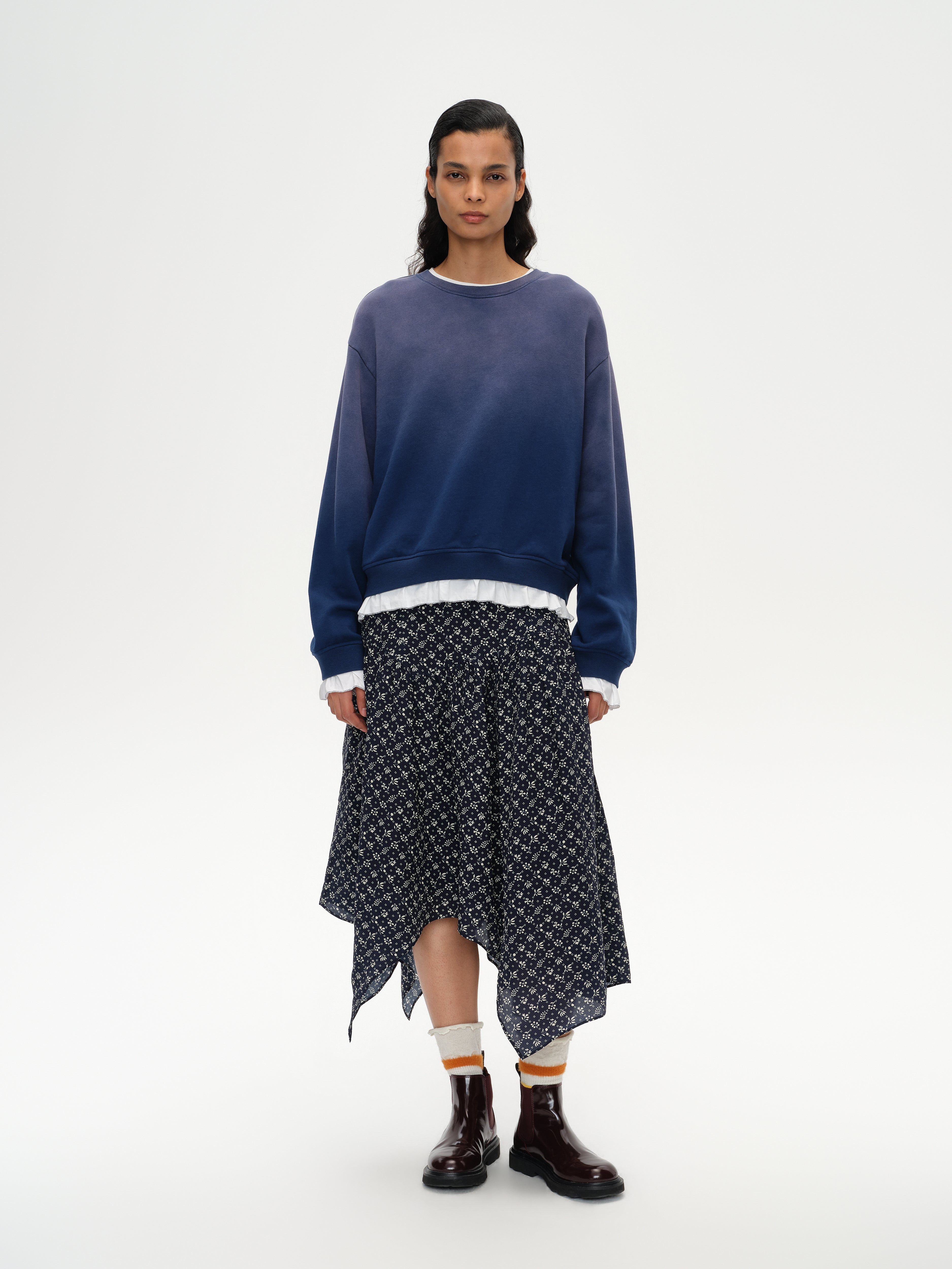 Ruffled Patchwork Oversized Sweatshirt