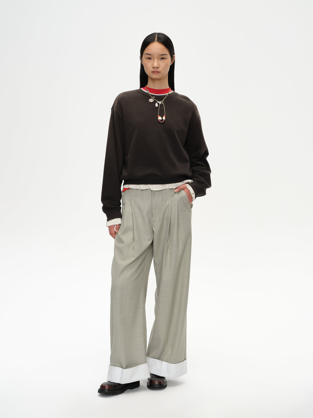 Ruffled Patchwork Oversized Sweatshirt