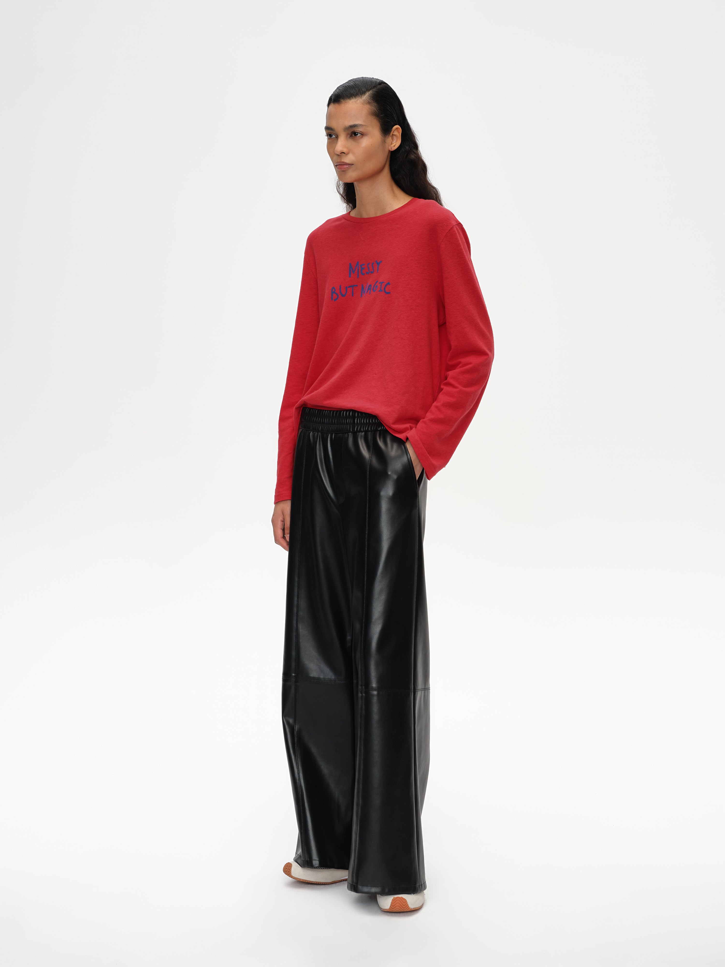 Color-Block Flocked Print Long-Sleeve T-Shirt