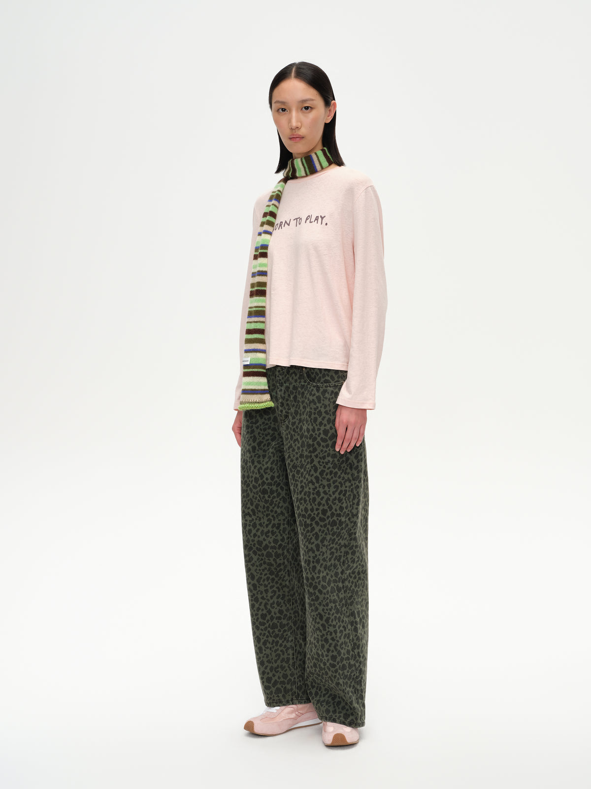 Color-Block Flocked Print Long-Sleeve T-Shirt
