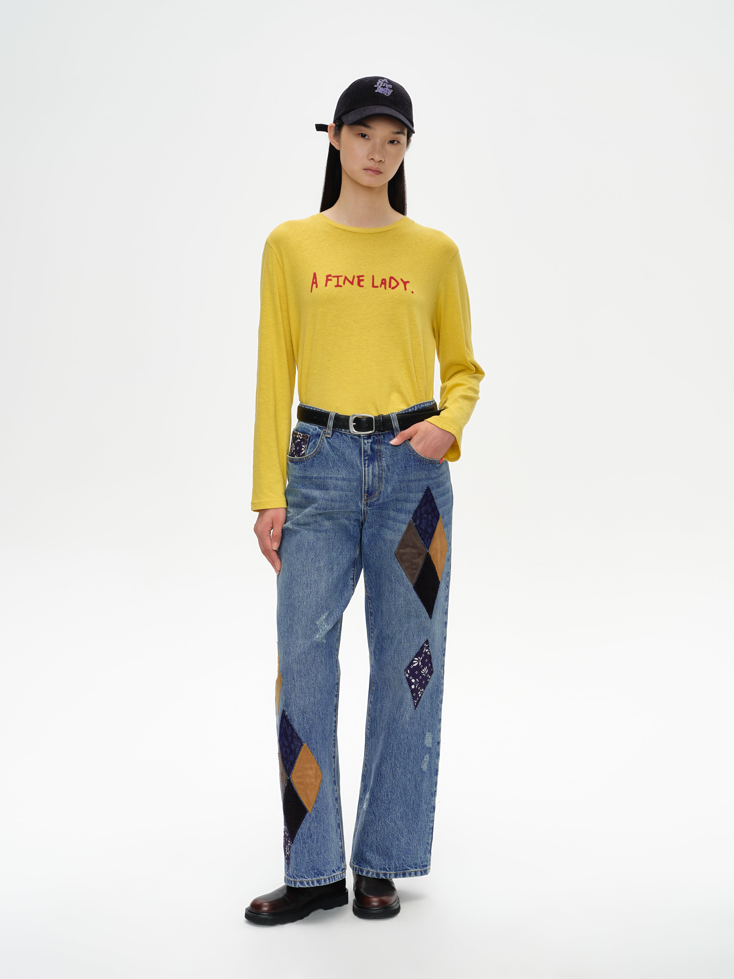 Color-Block Flocked Print Long-Sleeve T-Shirt