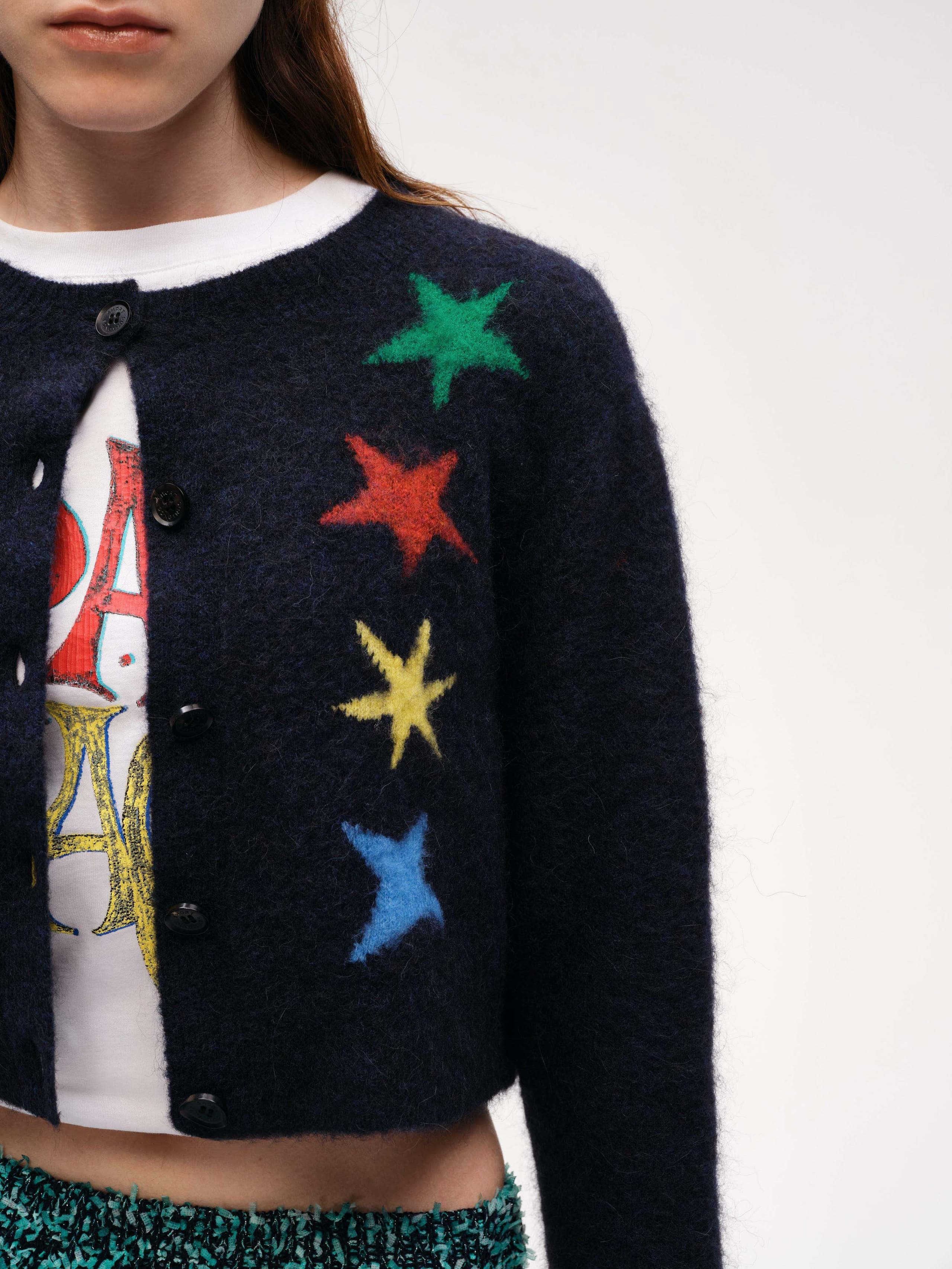 Star Jacquard Cropped Cardigan Short Sentence