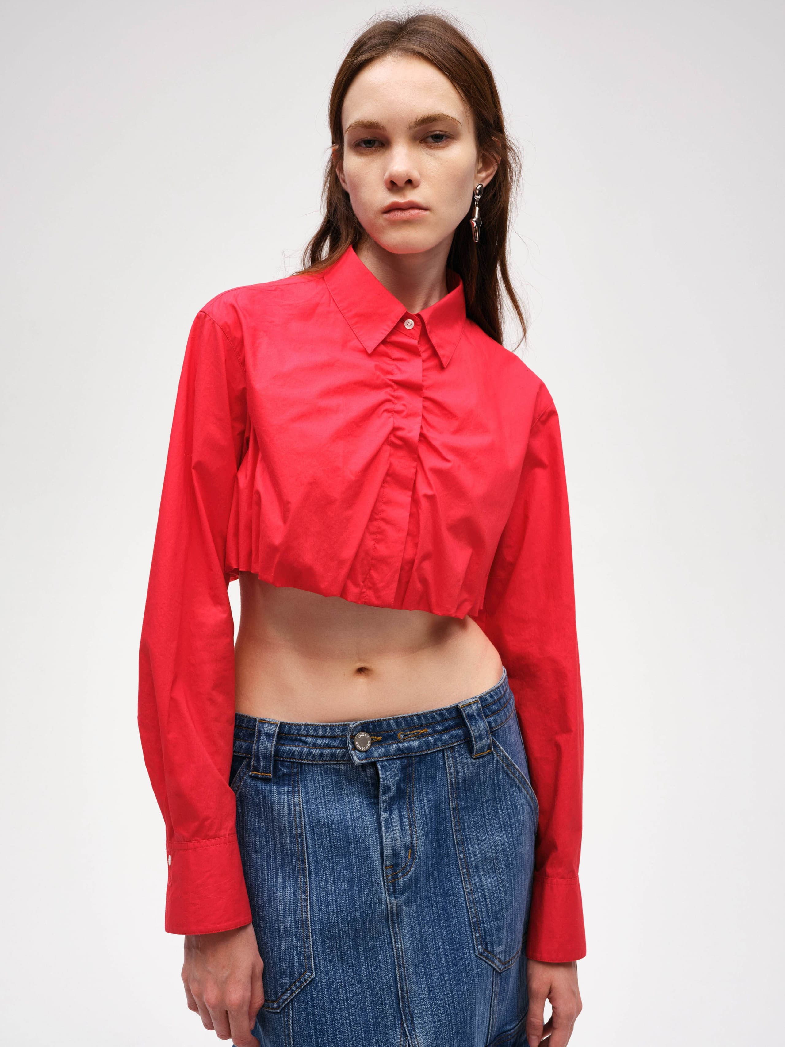 Ruffle Hem Cropped Shirt — Short Sentence | Short Sentence