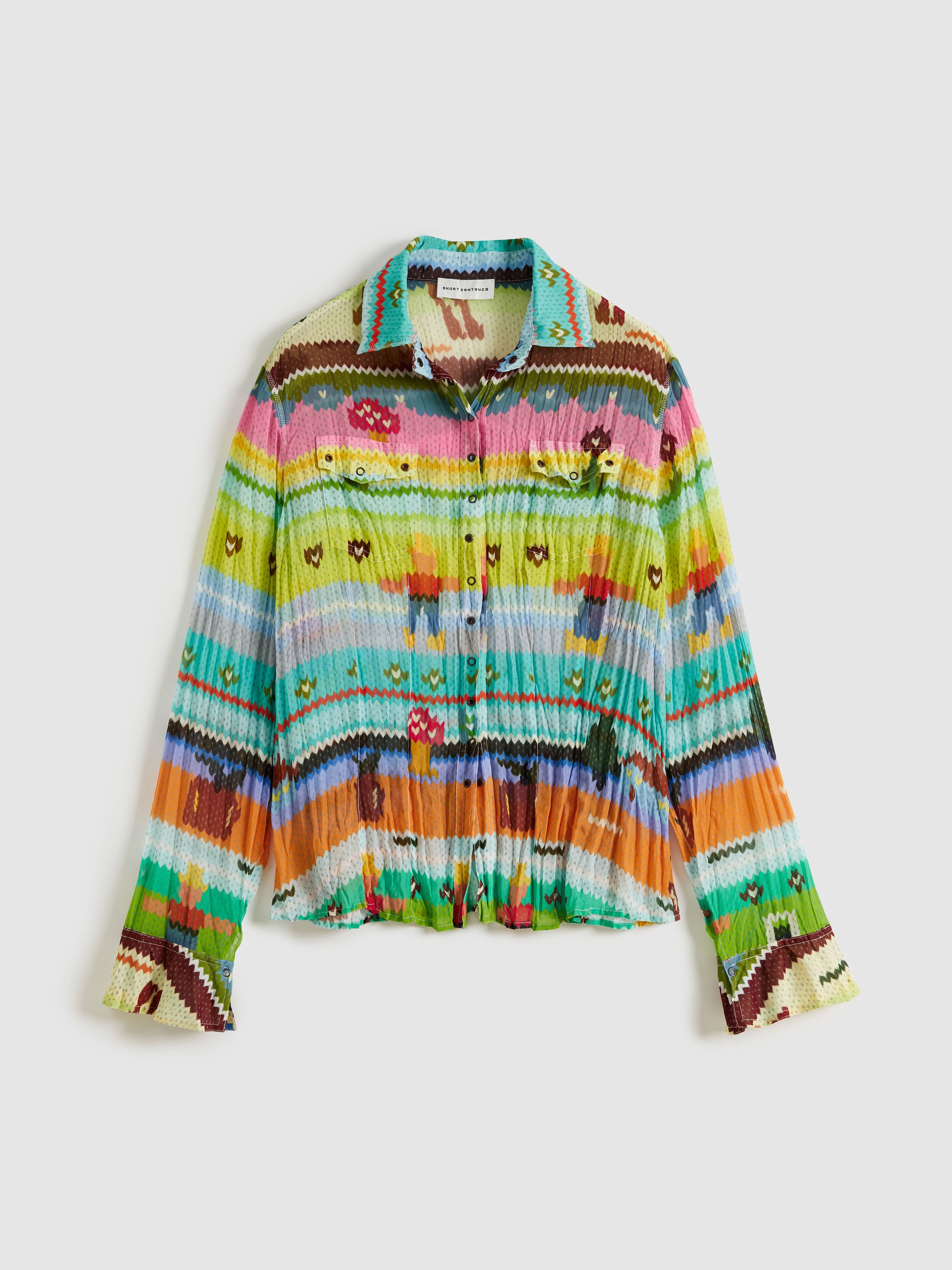 Pleated Chiffon Printed Blouse - 7
