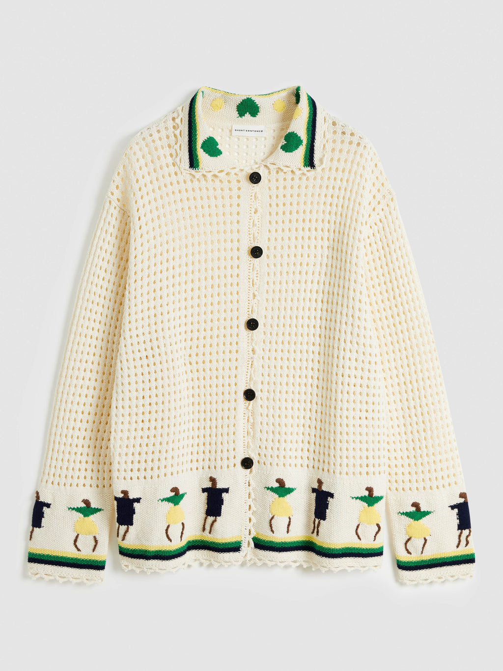 Jacquard Flap Cardigan with Stick Figures - 5