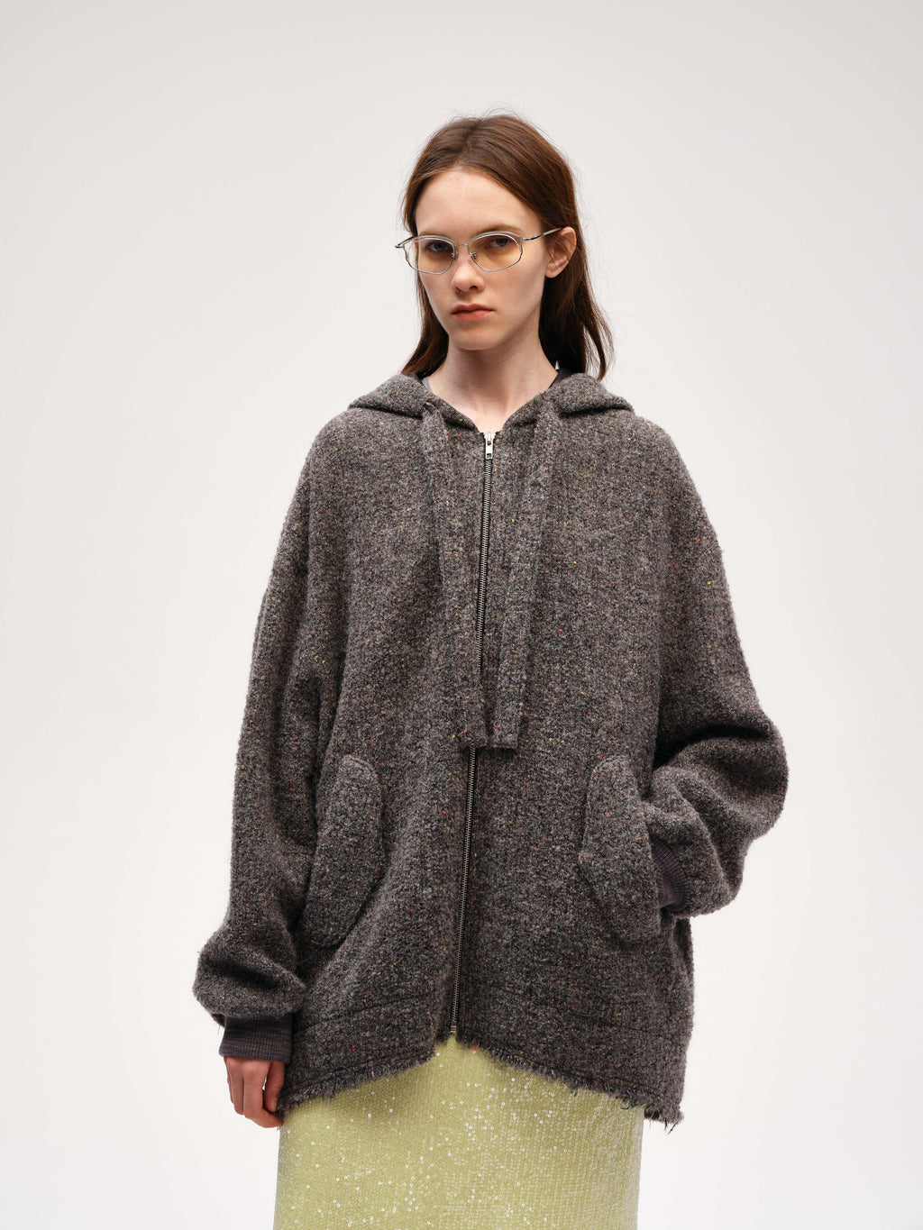 Oversized Tweed Hooded Heather Jacket - 1