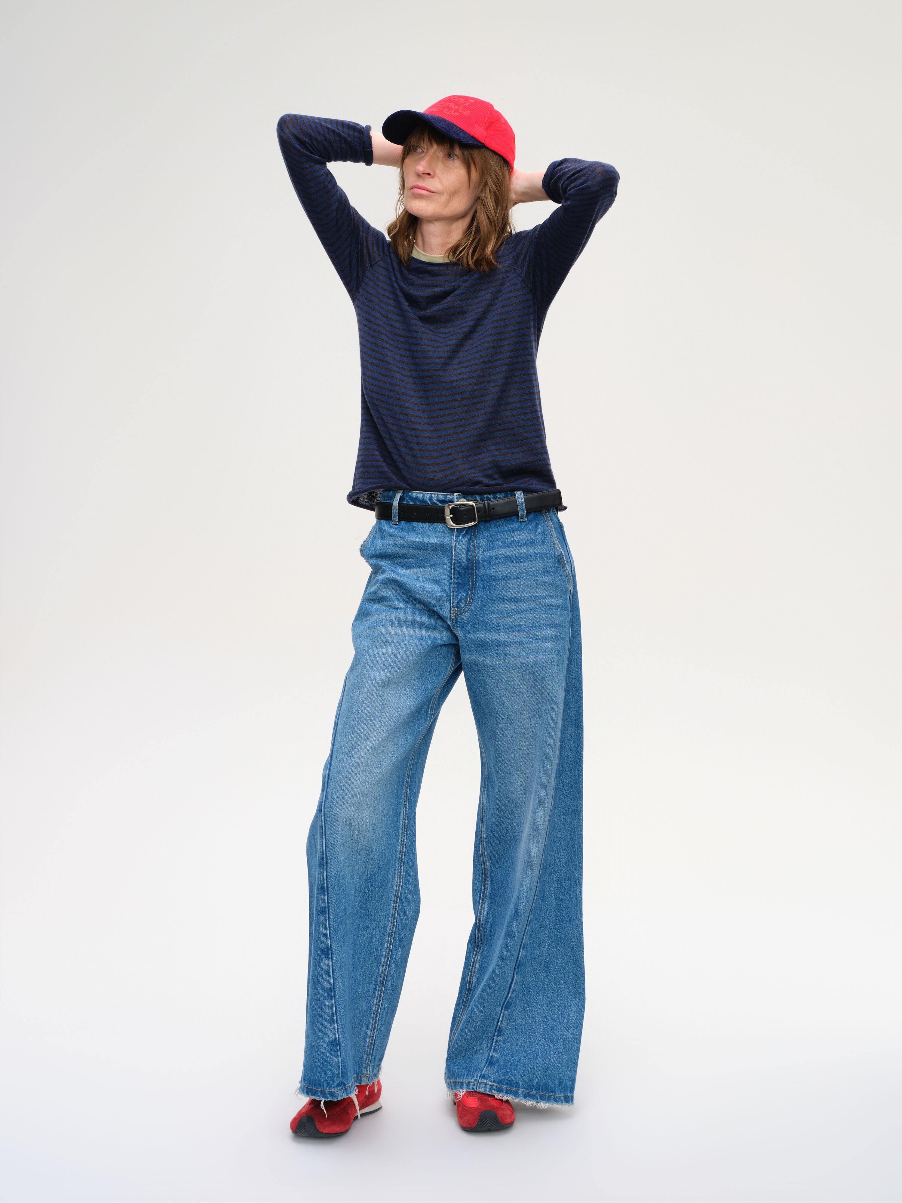 Diagonal Seam High-Waist Wide-Leg Jeans - 2