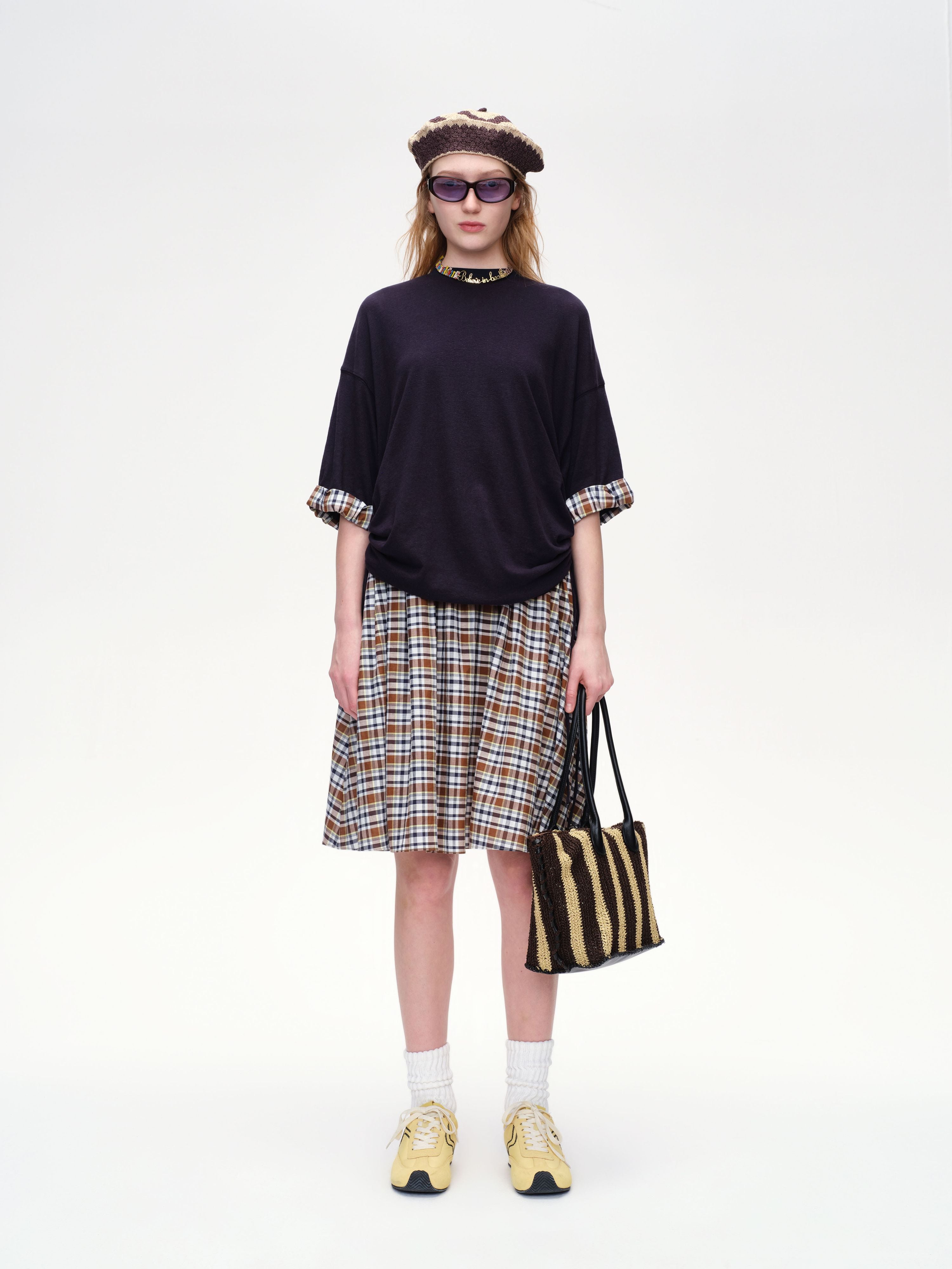 Plaid Patchwork Pleated Dress - 3