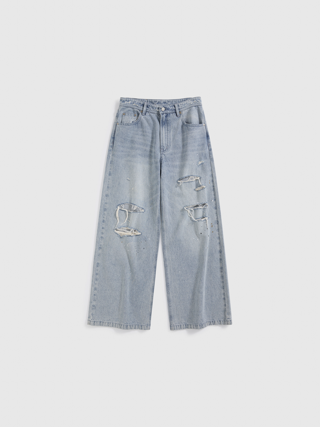 Loose Fit Ripped Paint Splatter Jeans - 9