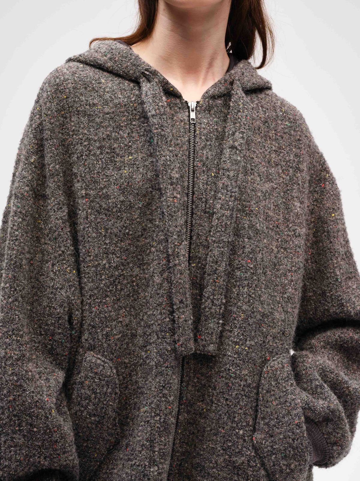 Oversized Tweed Hooded Heather Jacket - 4