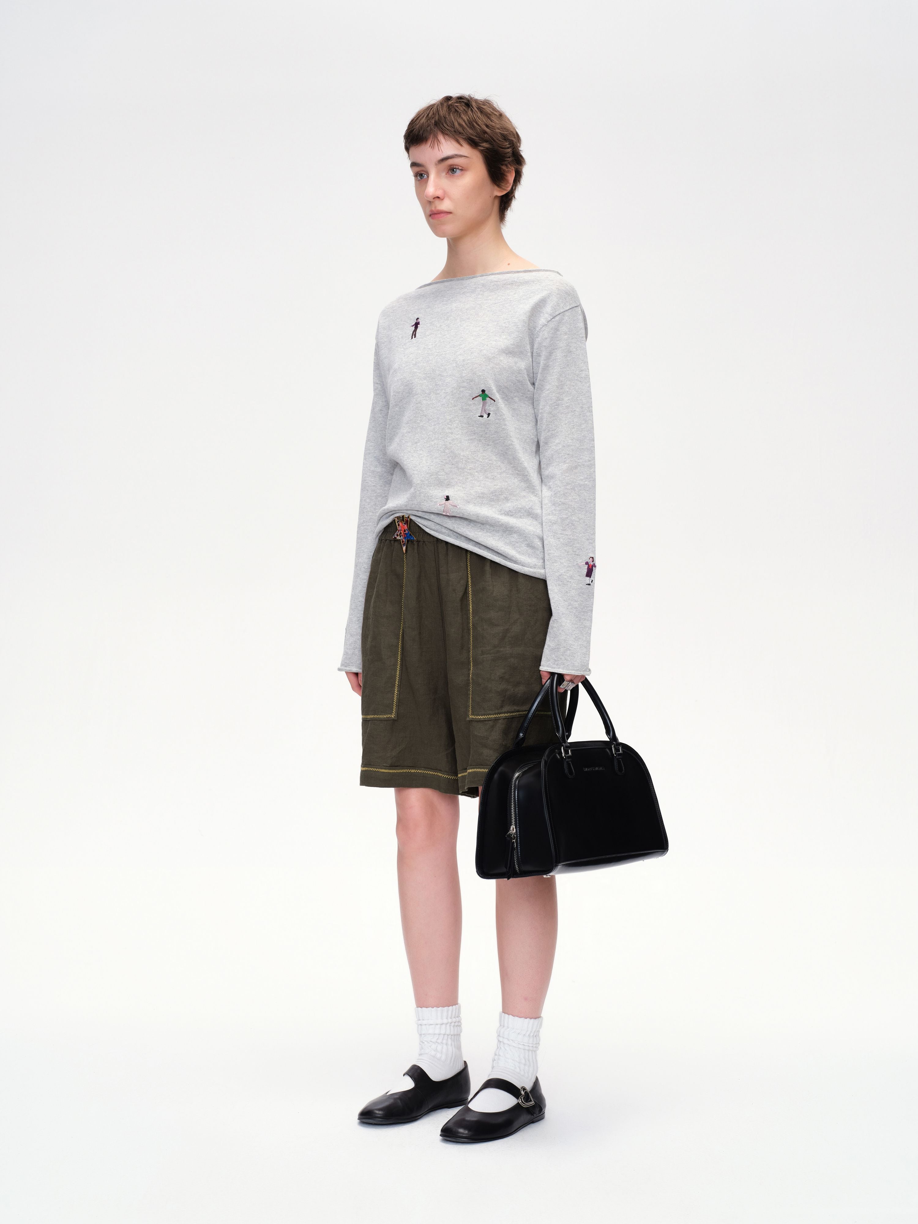 Figure Motif Embroidered Knit Top - 3