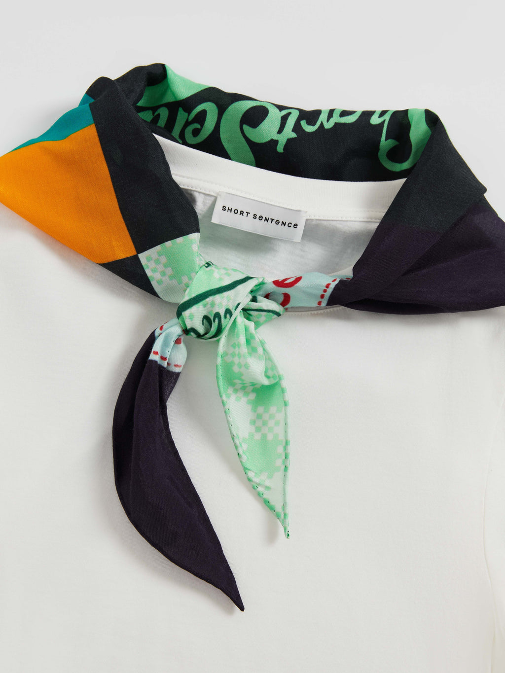 Printed Scarf Collar Fitted T-shirt - 4
