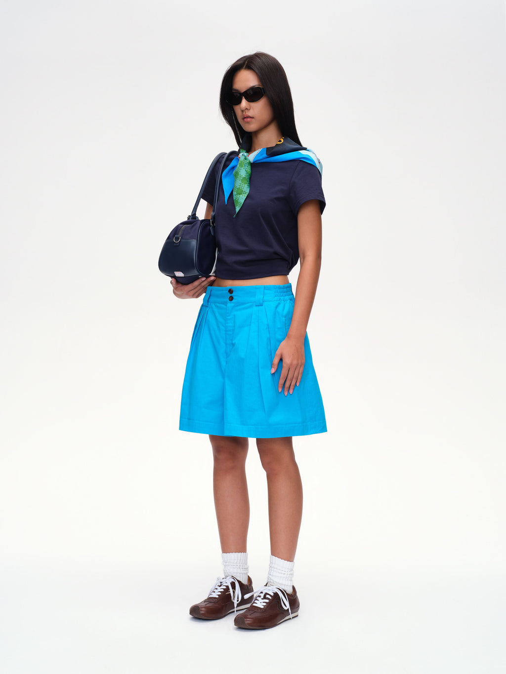 Printed Scarf Collar Fitted T-shirt - 3