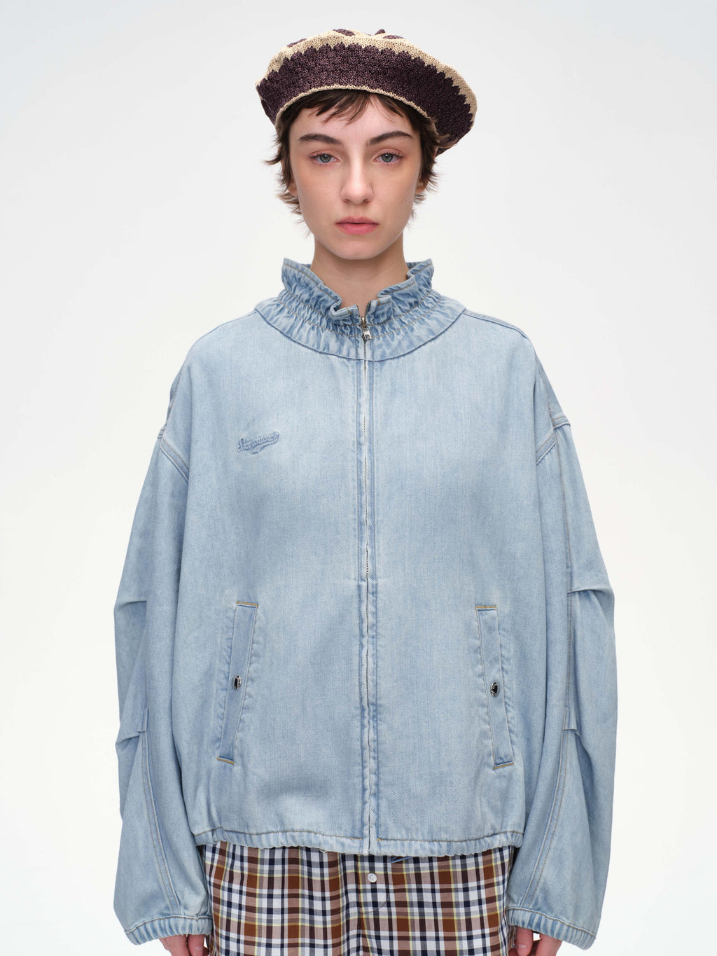 Ruffled Collar Tencel Denim Jacket - 1