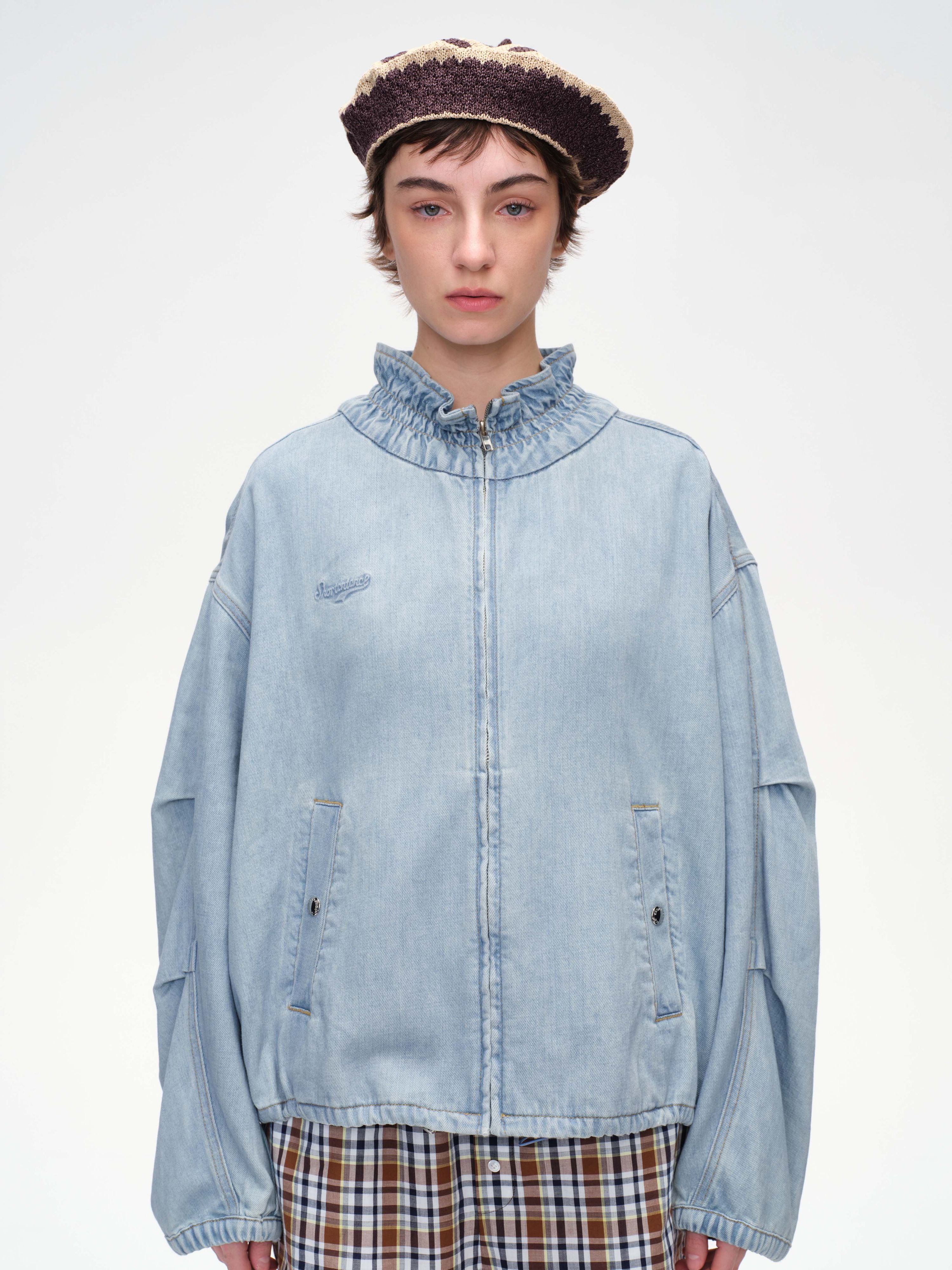 Ruffled Collar Tencel Denim Jacket - 1