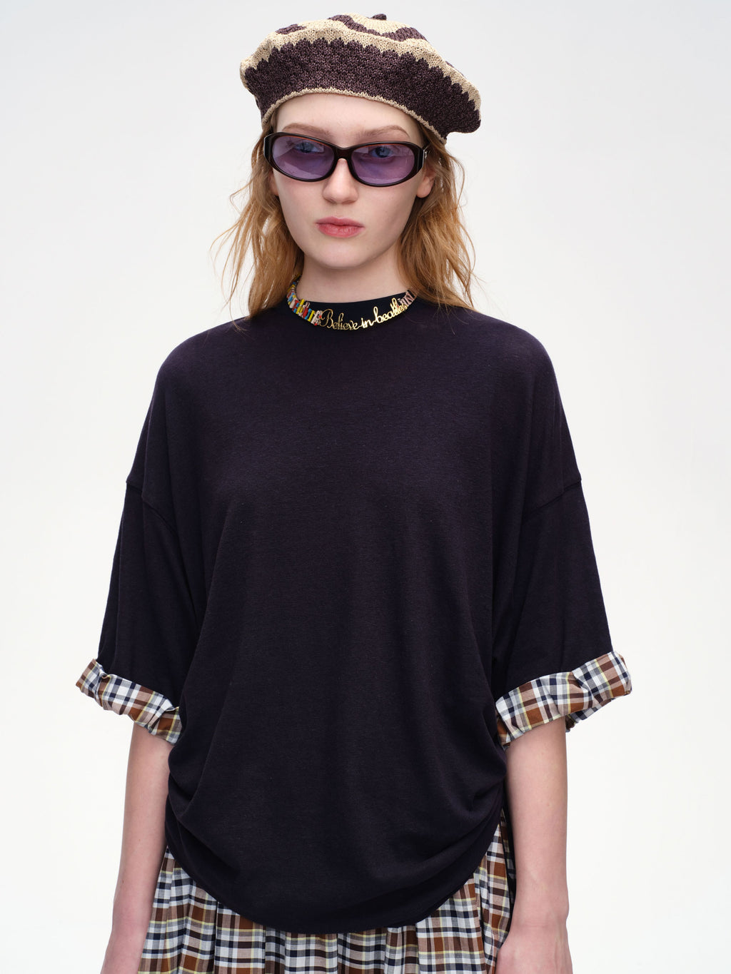 Plaid Patchwork Pleated Dress - 1