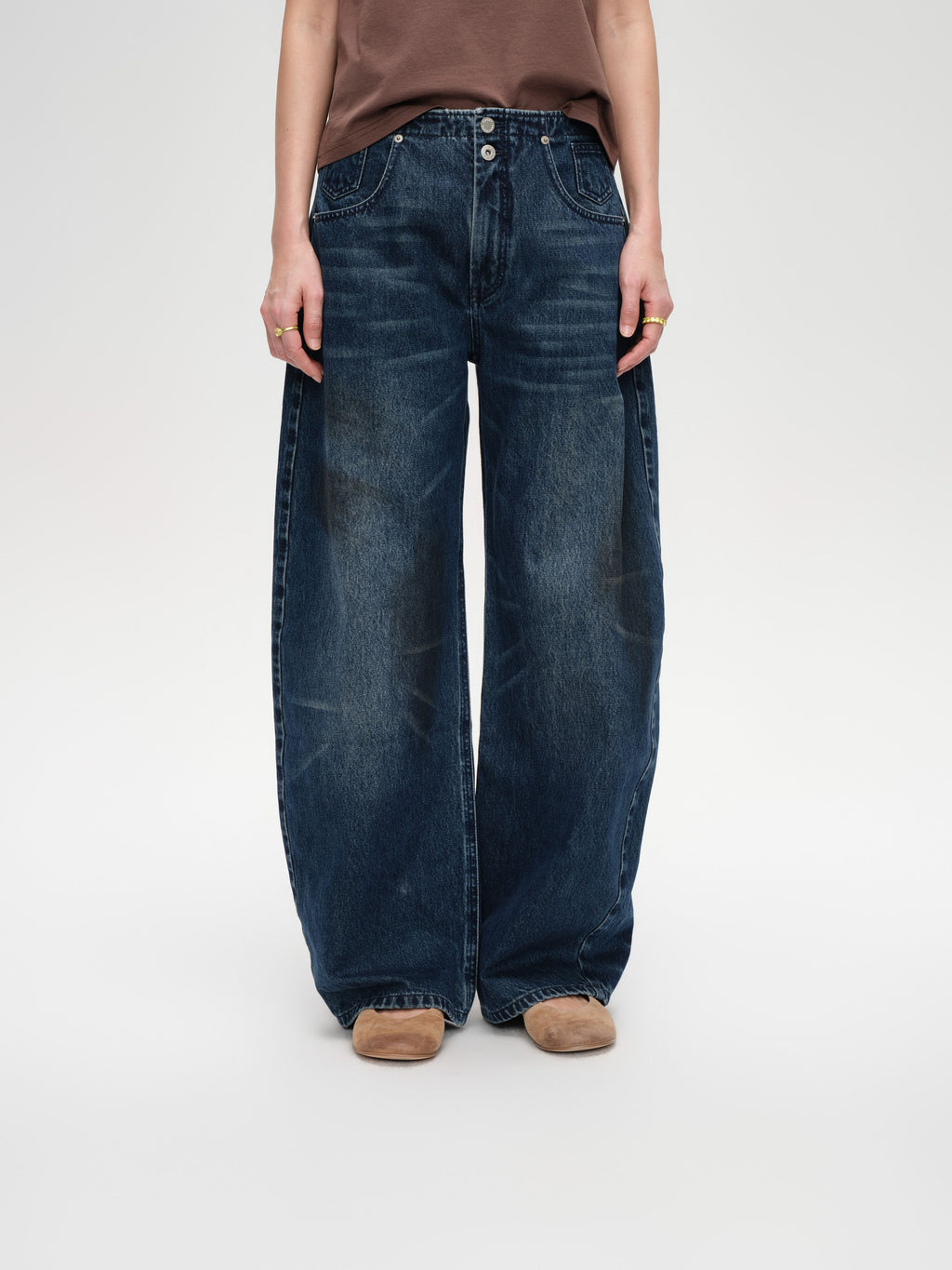 Curved Hem Denim Trousers - 1