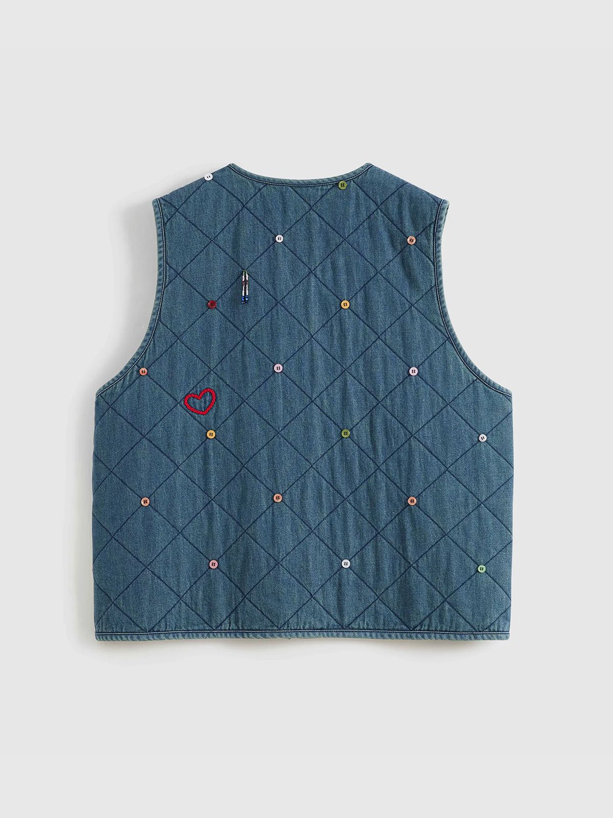 Colorful Decorations Denim Quilted Vest - 7