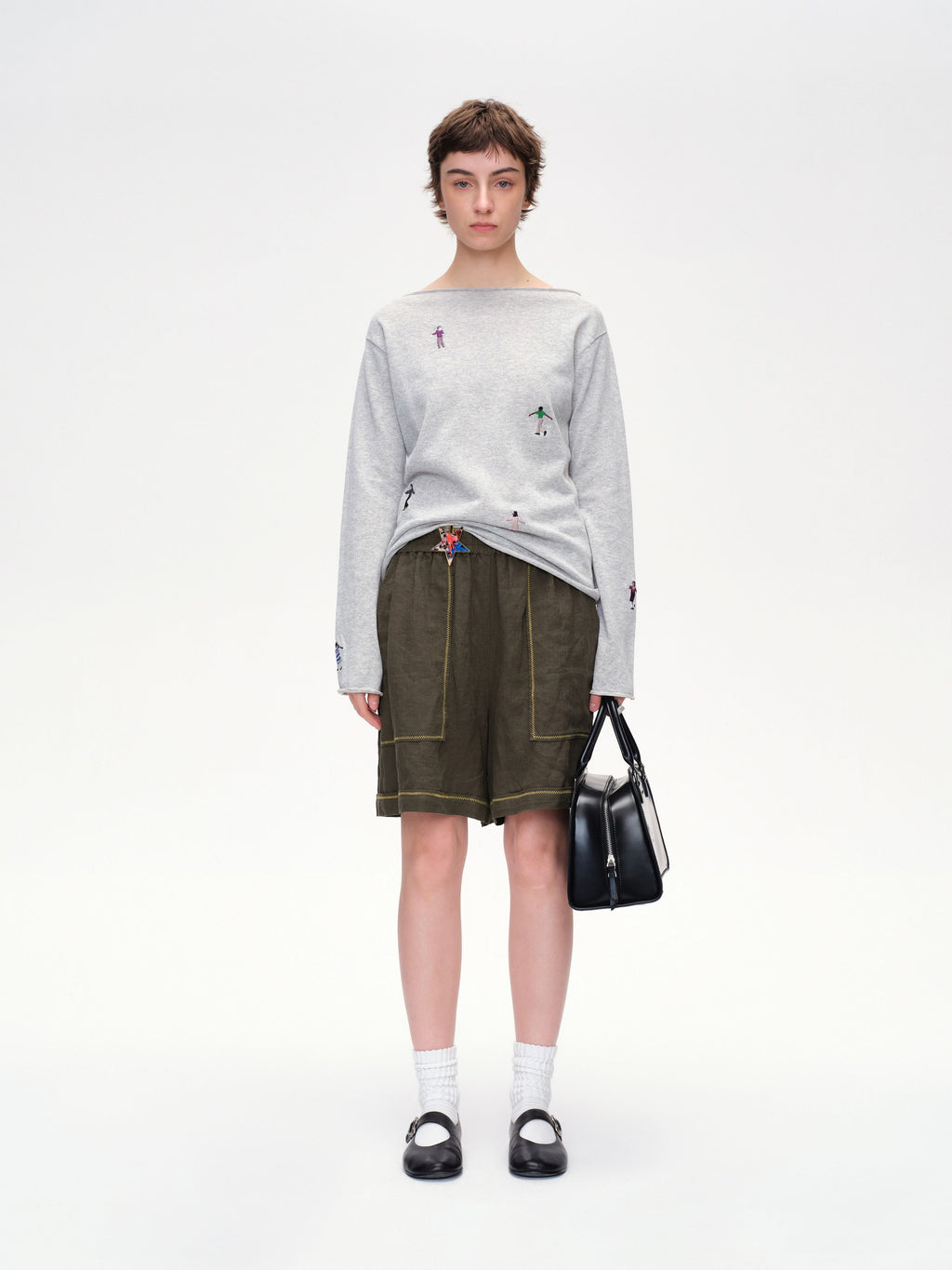 Figure Motif Embroidered Knit Top - 2