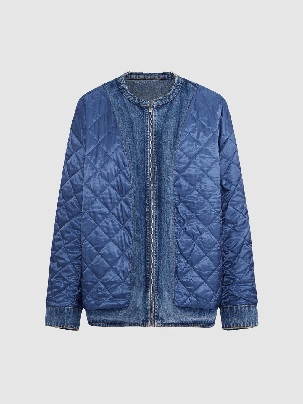 Oversized denim quilted cotton jacket - 11