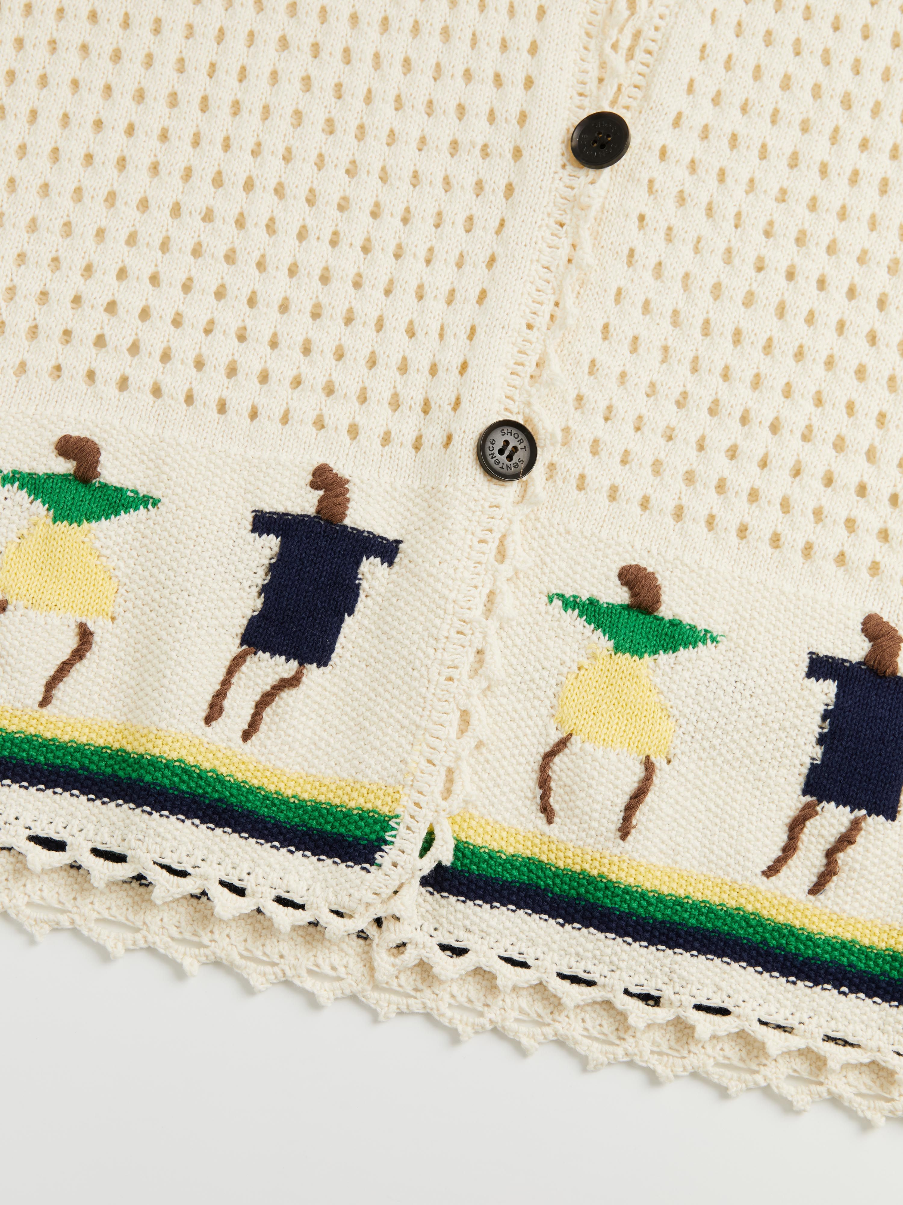 Jacquard Flap Cardigan with Stick Figures - 9
