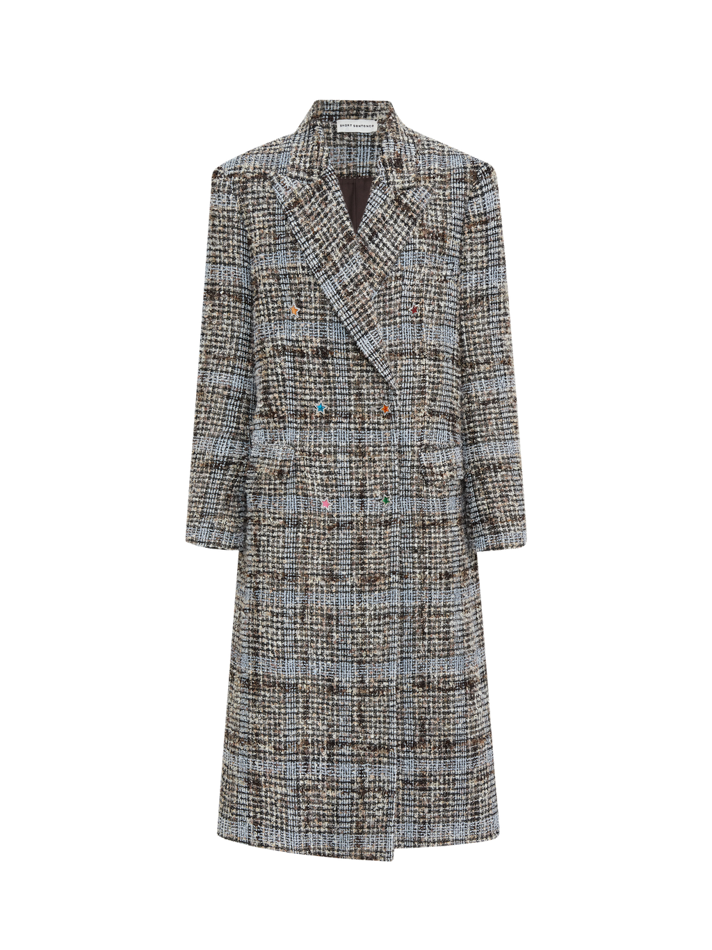 Star Button Check Long Coat