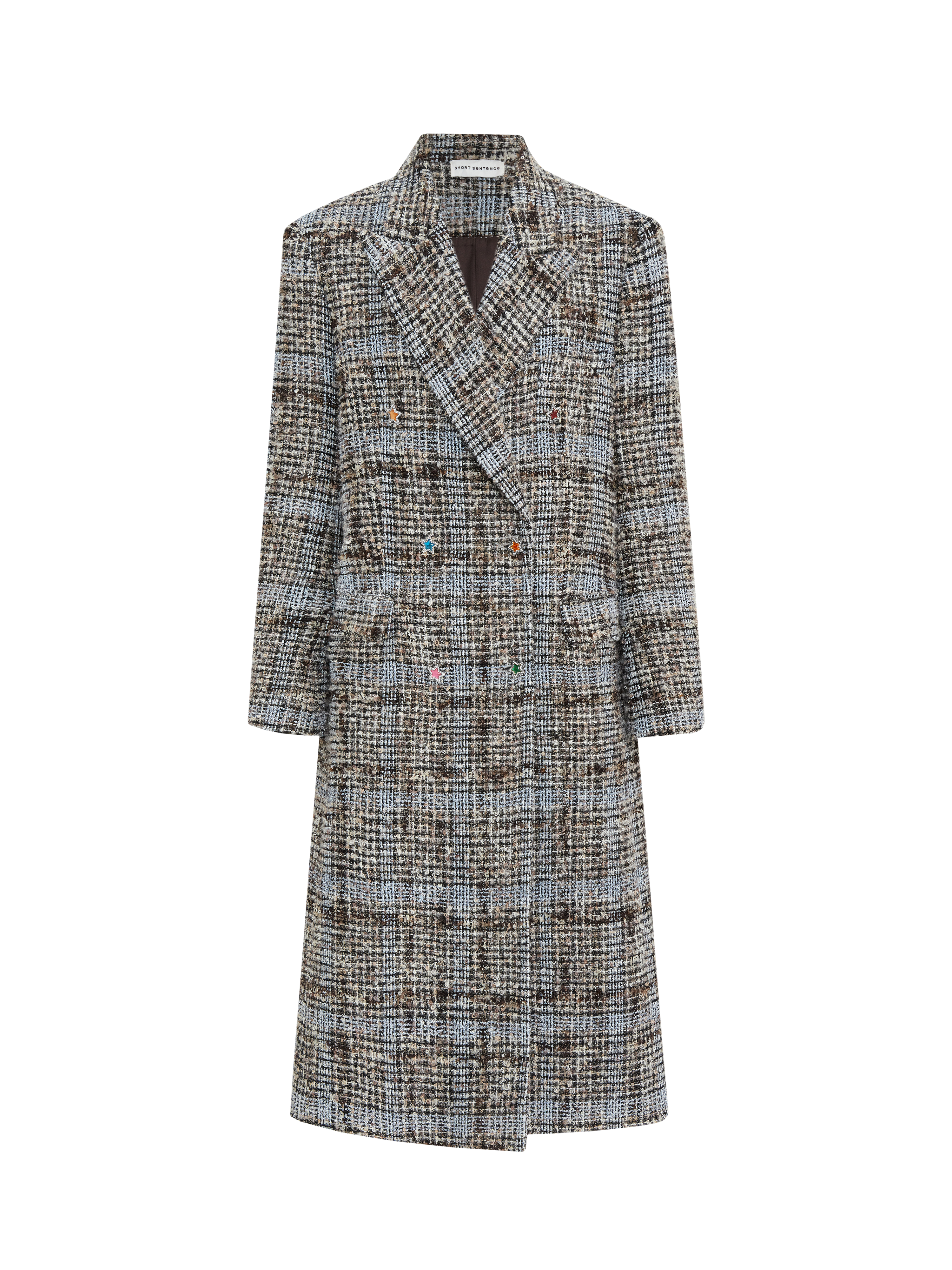 Star Button Check Long Coat