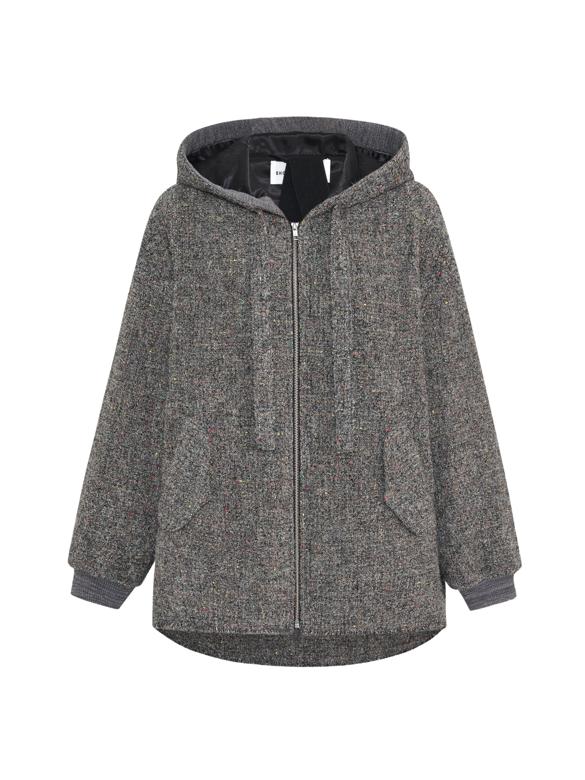 Veste en tweed chiné à capuche, coupe ample
