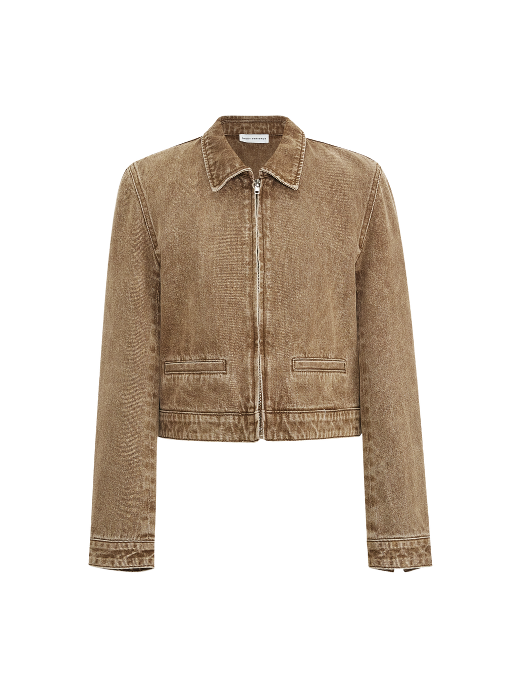 Giacca corta in denim color cachi