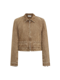 Giacca corta in denim color cachi