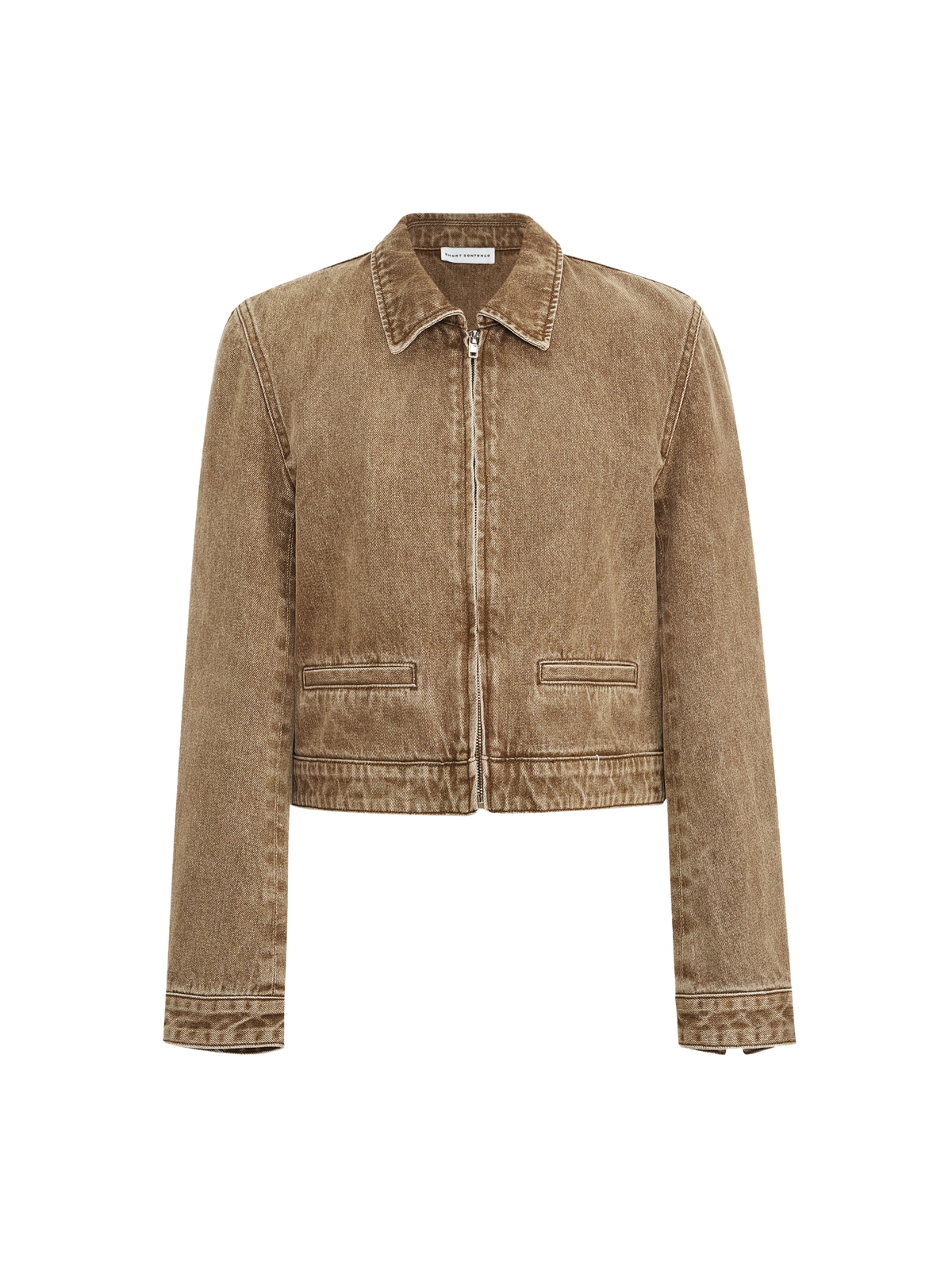 Giacca corta in denim color cachi