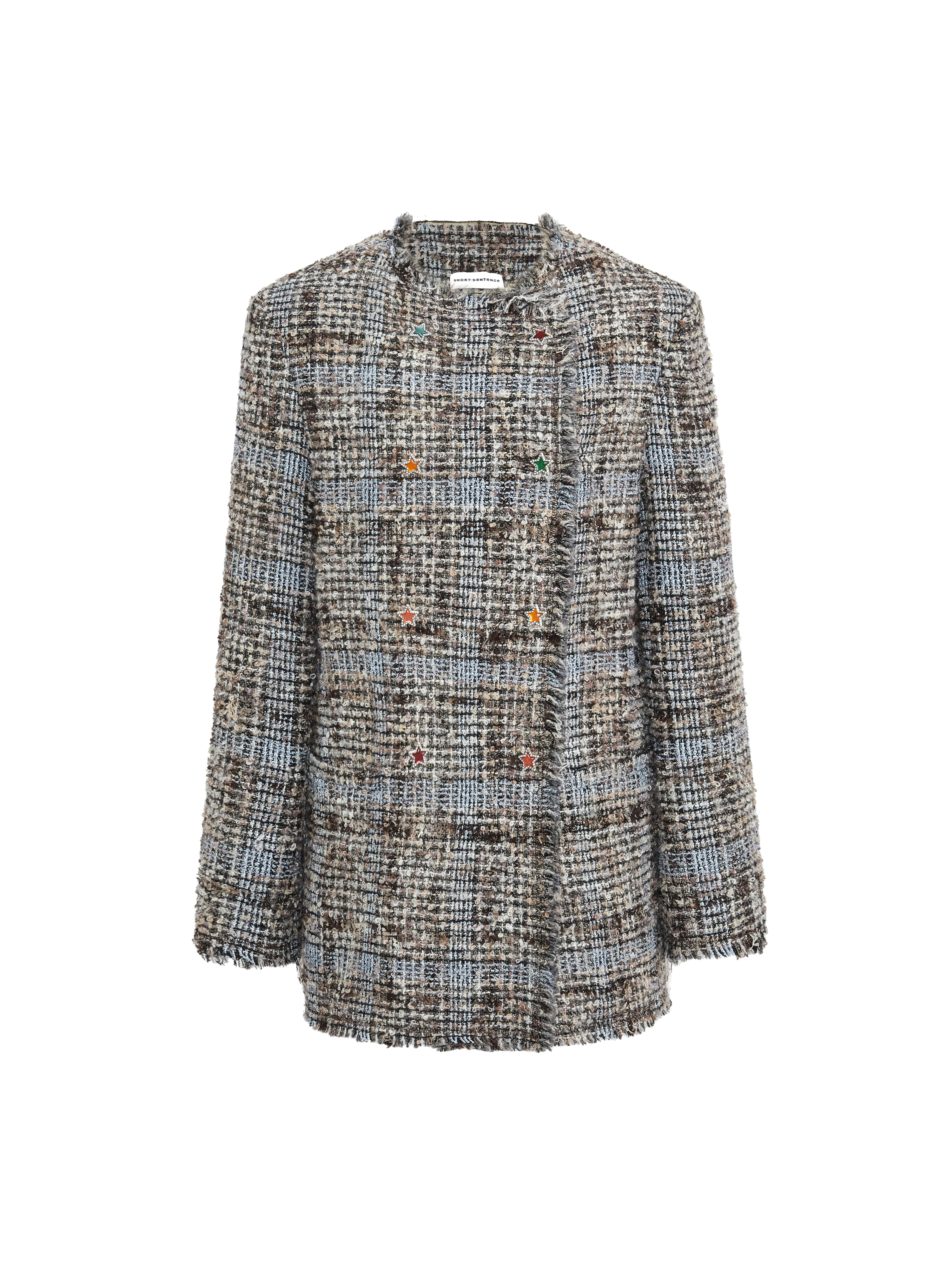Star Button Check Tweed Jacket
