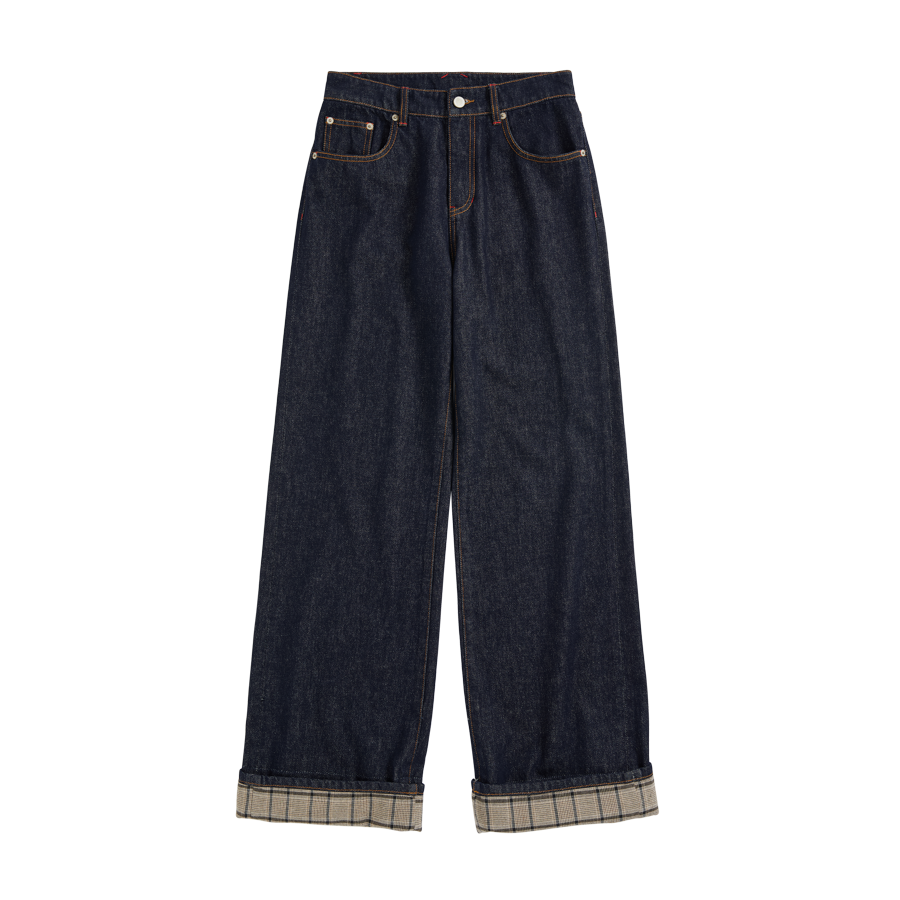 Wide Cuffed Indigo Jeans