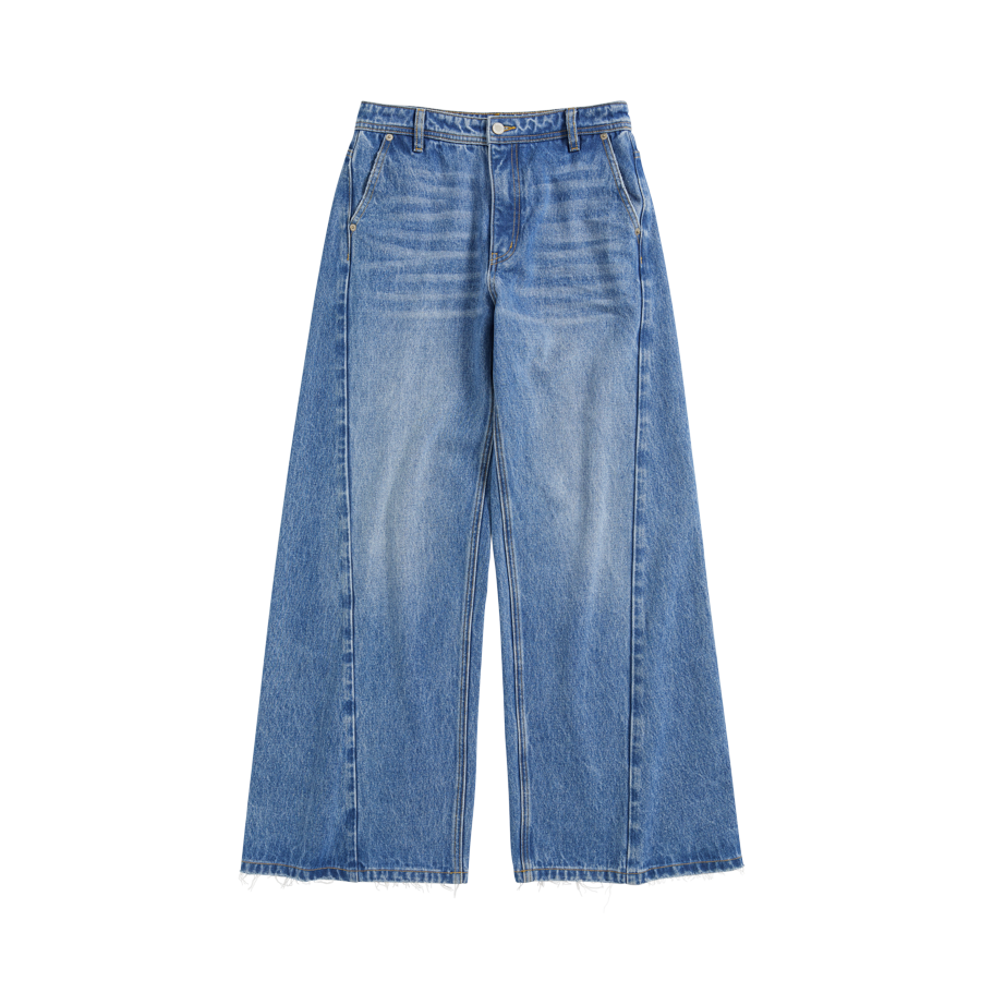 Diagonal Seam High-Waist Wide-Leg Jeans