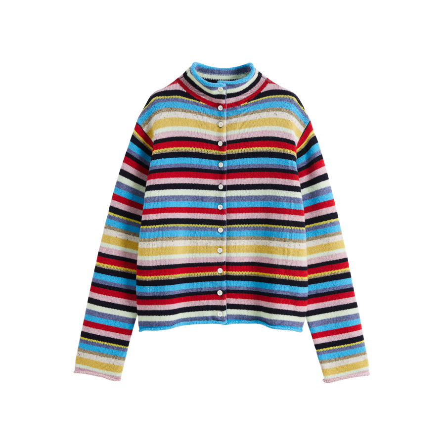 Colorful Striped Multi-Button Cardigan