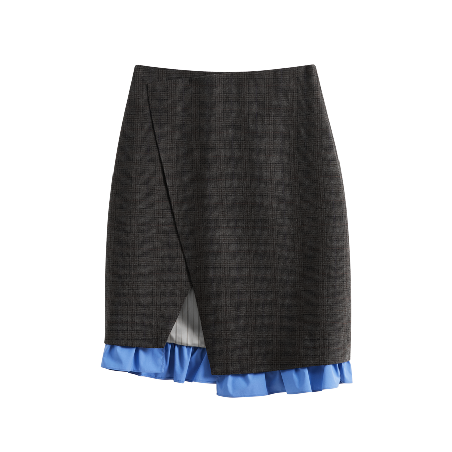 Ruffled Check Midi Skirt