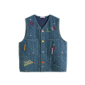 Colorful Decorations Denim Quilted Vest