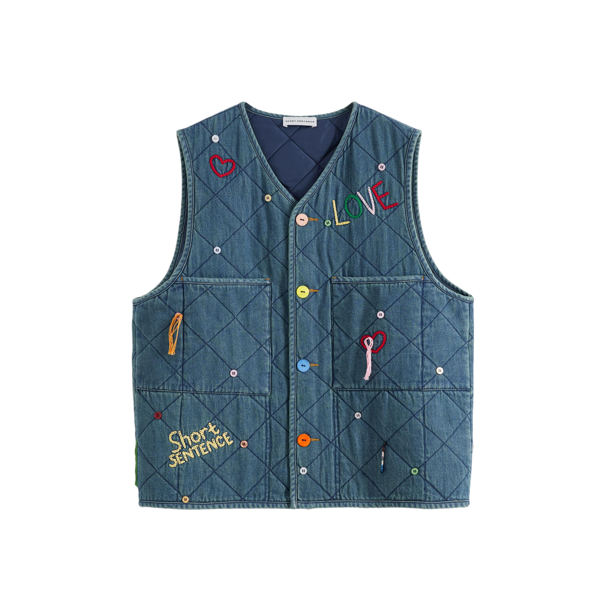 Colorful Decorations Denim Quilted Vest