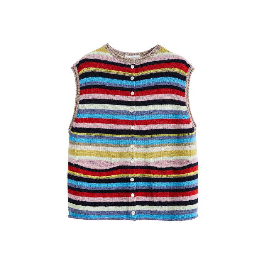 Striped Multi-Button Knit Vest