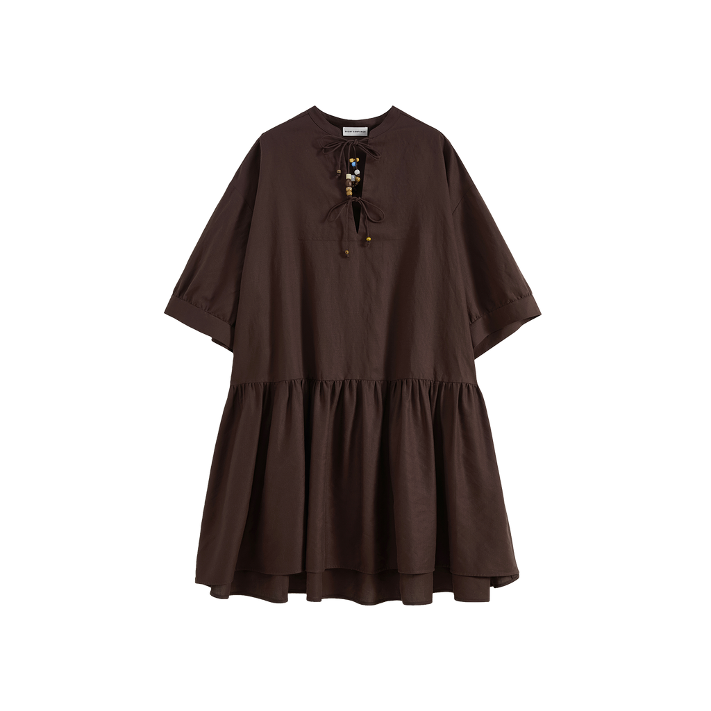 Beaded Lace-Up Loose Dress