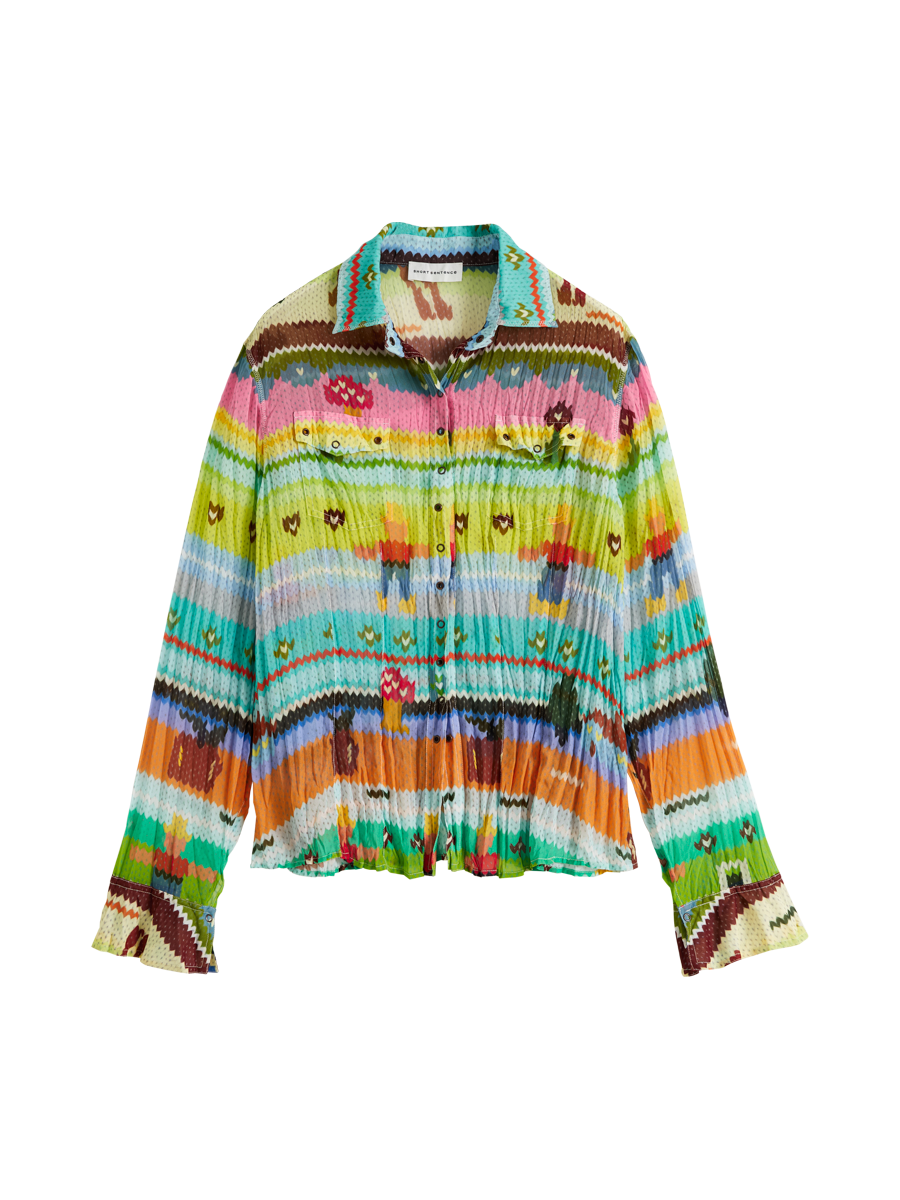 Pleated Chiffon Printed Blouse