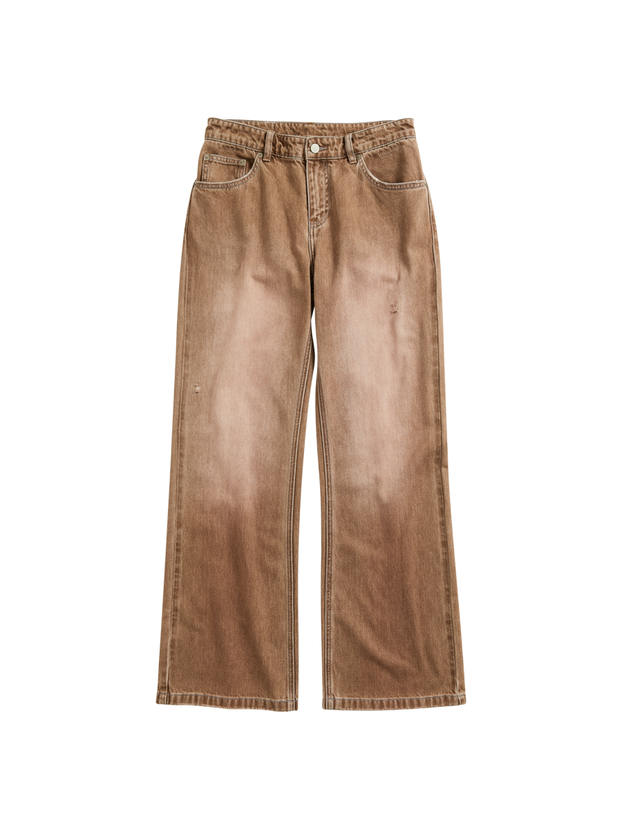 Distressed Washed Low-Rise Bootcut Jeans