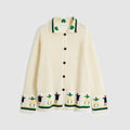 Jacquard Flap Cardigan with Stick Figures