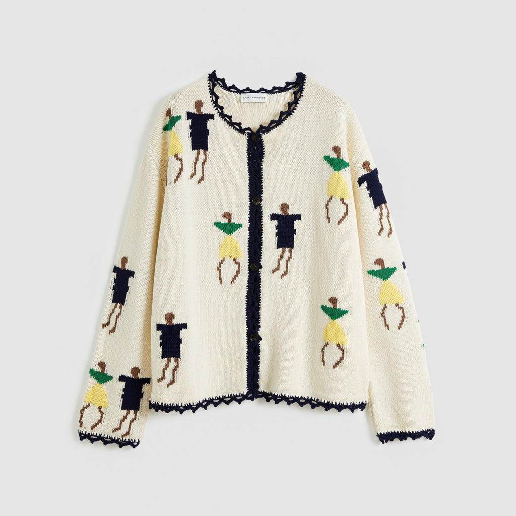 Loose Jacquard Crew Neck Cardigan