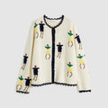 Loose Jacquard Crew Neck Cardigan