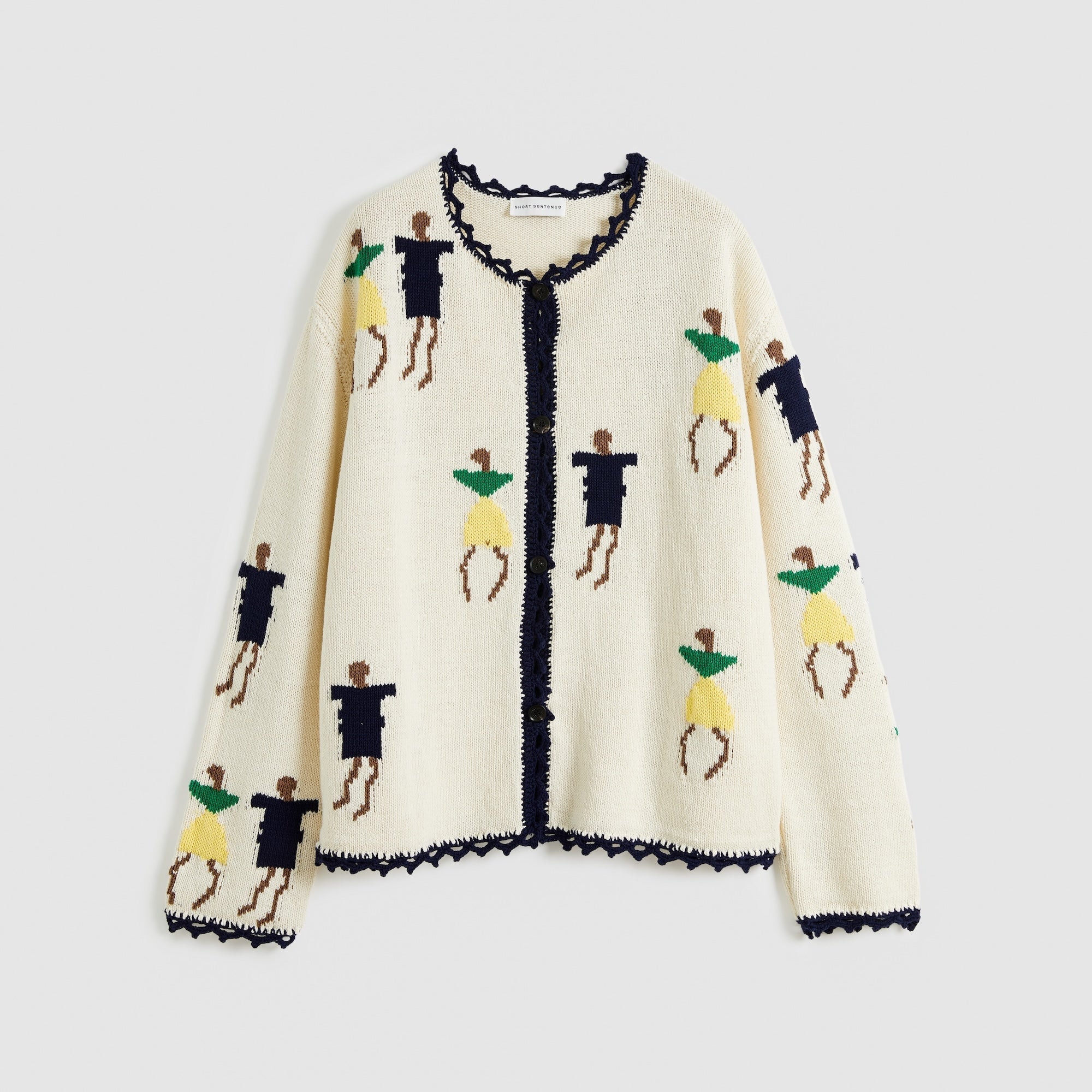 Loose Jacquard Crew Neck Cardigan