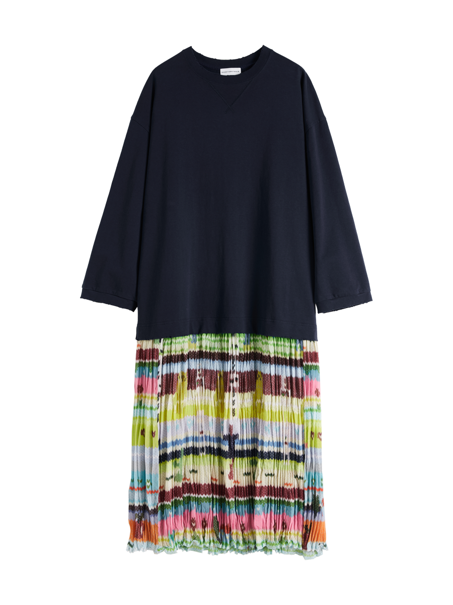 Printed Mock-Layer Dress