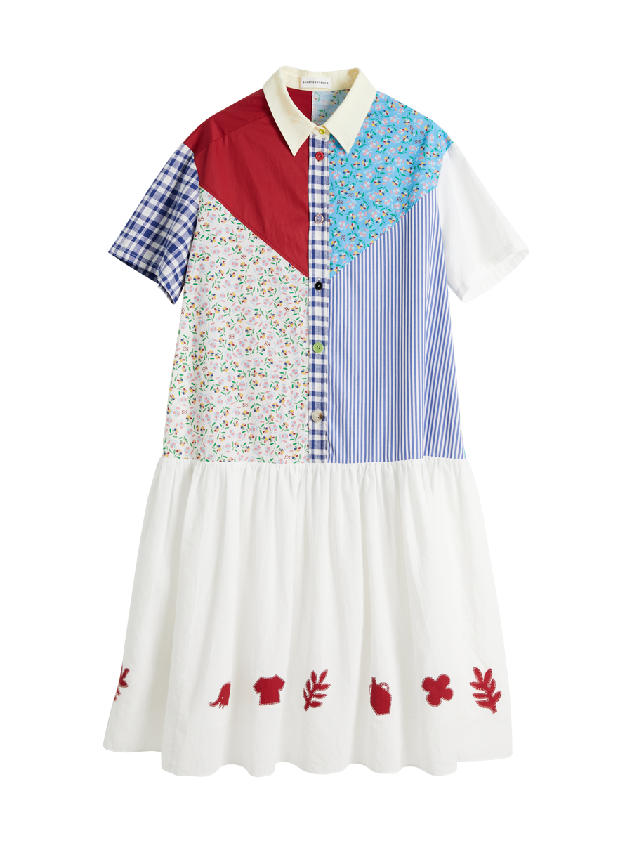 Vestido camisero multicolor de retazos